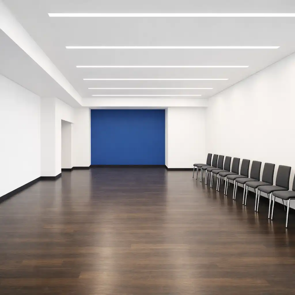 Leerer, moderner Veranstaltungsraum mit klaren architektonischen Linien für Firmenevents bei VERANSTALVEX